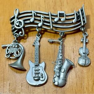 Vintage JJ Music Brooch; JJ Musical Instrument Brooch
